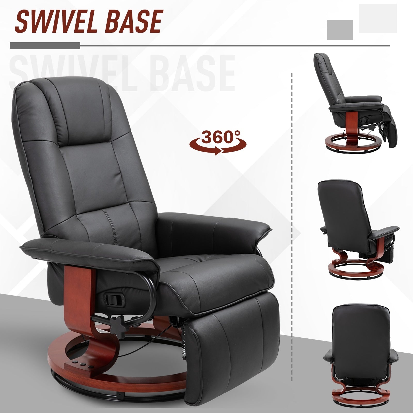 Fauteuil inclinable HomCom en similicuir, réglable, pivotant et à base manuelle, avec repose-pieds confortable et relaxant