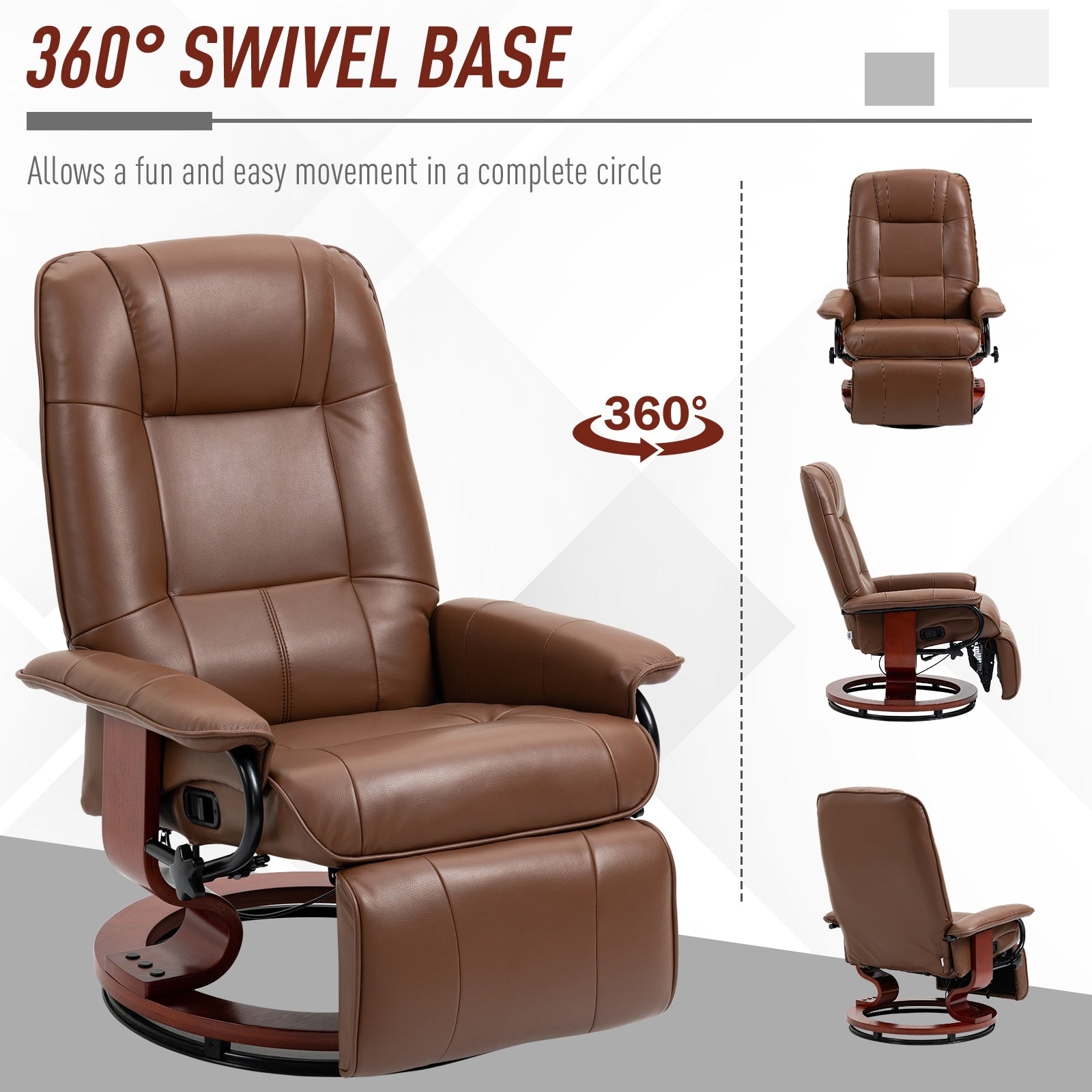 Fauteuil inclinable HomCom en similicuir, réglable, pivotant et à base manuelle, avec repose-pieds confortable et relaxant