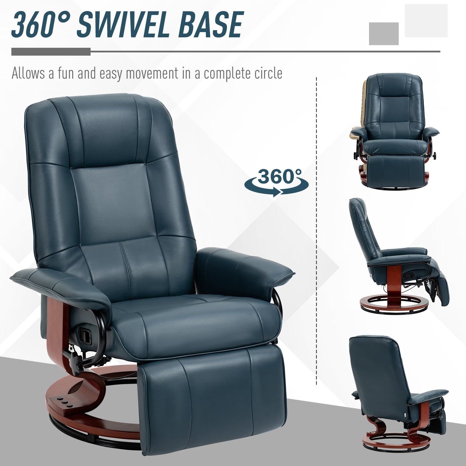Fauteuil inclinable HomCom en similicuir, réglable, pivotant et à base manuelle, avec repose-pieds confortable et relaxant
