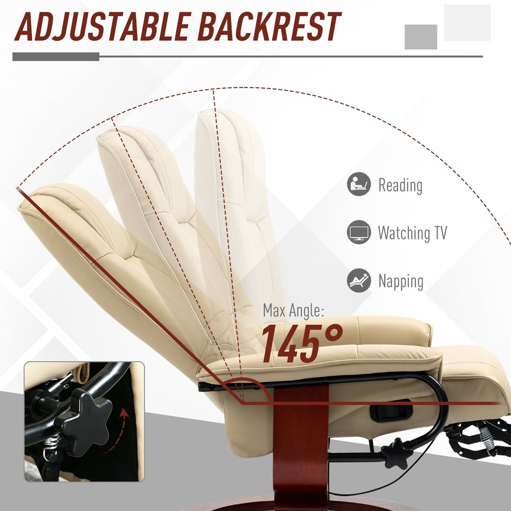 Fauteuil inclinable HomCom en similicuir, réglable, pivotant et à base manuelle, avec repose-pieds confortable et relaxant