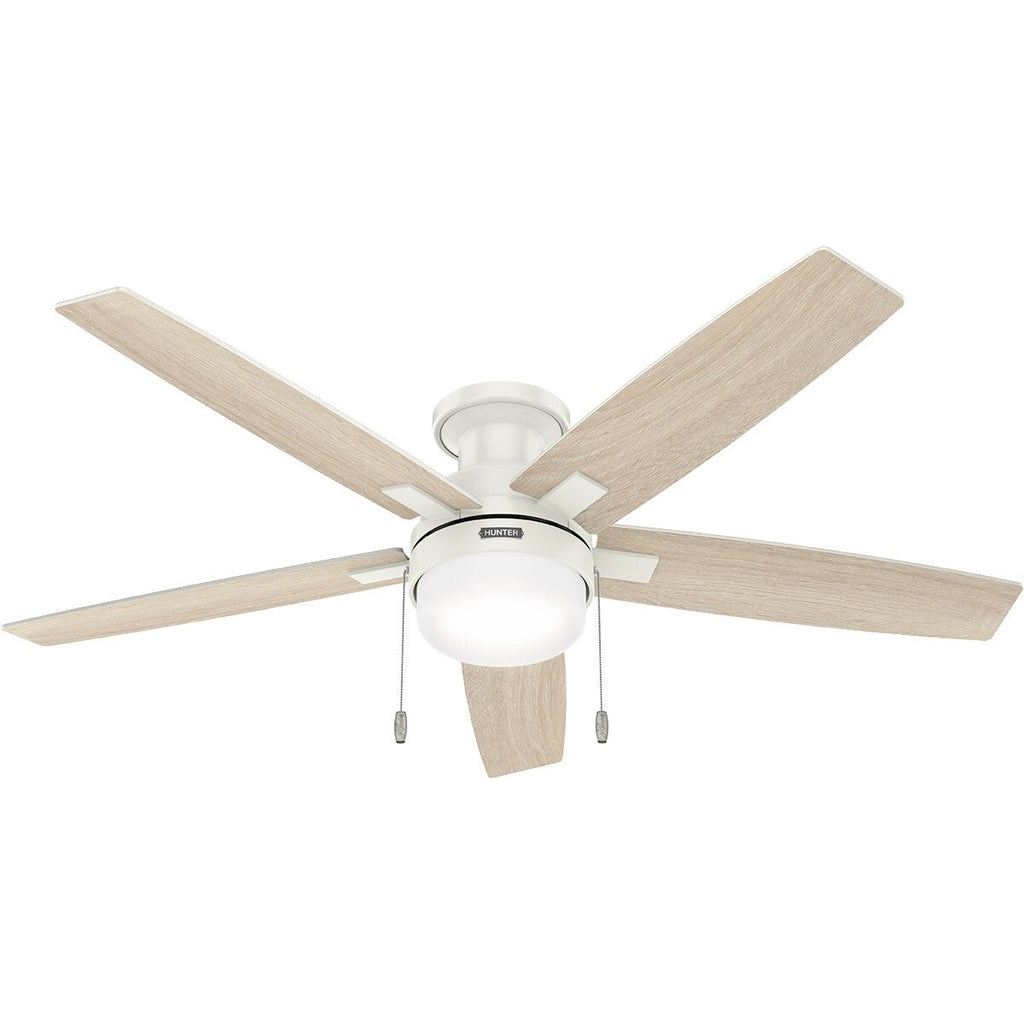 Ventilateur de plafond Hunter 52 Anisten à profil bas avec éclairage LED et interrupteur à tirer - Style moderne, contemporain, transitionnel