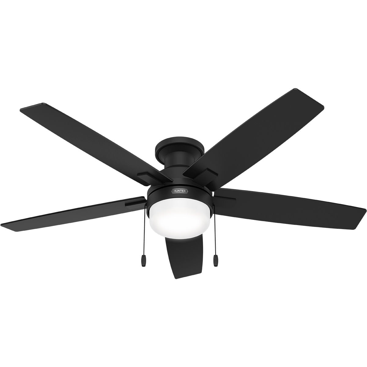 Ventilateur de plafond Hunter 52 Anisten à profil bas avec éclairage LED et interrupteur à tirer - Style moderne, contemporain, transitionnel