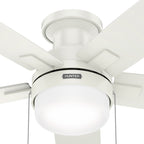 Ventilateur de plafond Hunter 52 Anisten à profil bas avec éclairage LED et interrupteur à tirer - Style moderne, contemporain, transitionnel