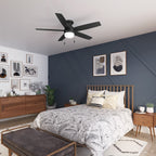 Ventilateur de plafond Hunter 52 Anisten à profil bas avec éclairage LED et interrupteur à tirer - Style moderne, contemporain, transitionnel