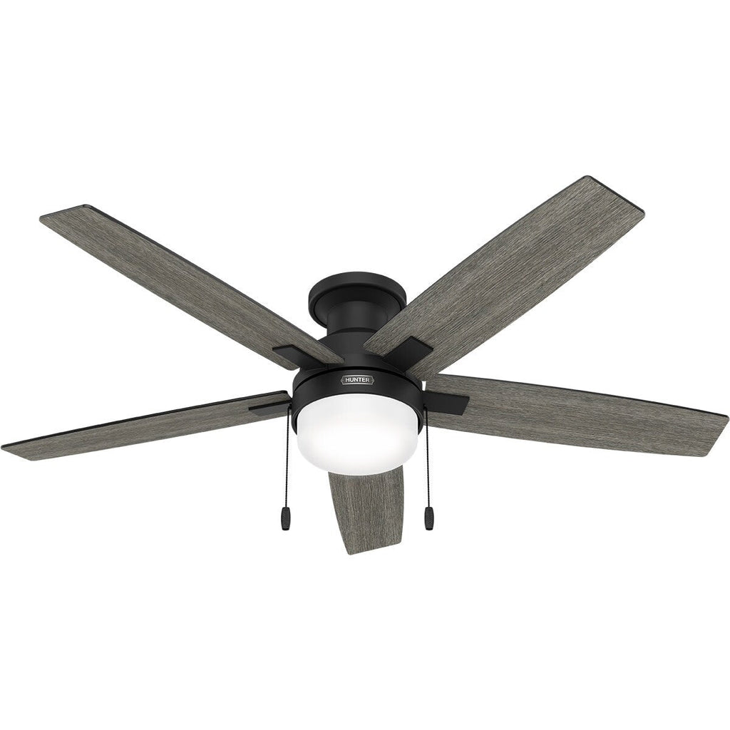 Ventilateur de plafond Hunter 52 Anisten à profil bas avec éclairage LED et interrupteur à tirer - Style moderne, contemporain, transitionnel