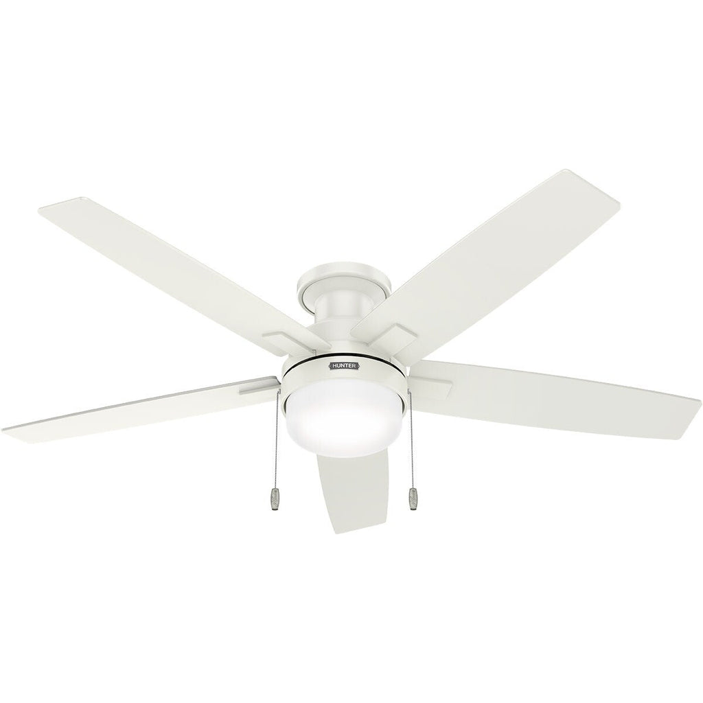 Ventilateur de plafond Hunter 52 Anisten à profil bas avec éclairage LED et interrupteur à tirer - Style moderne, contemporain, transitionnel