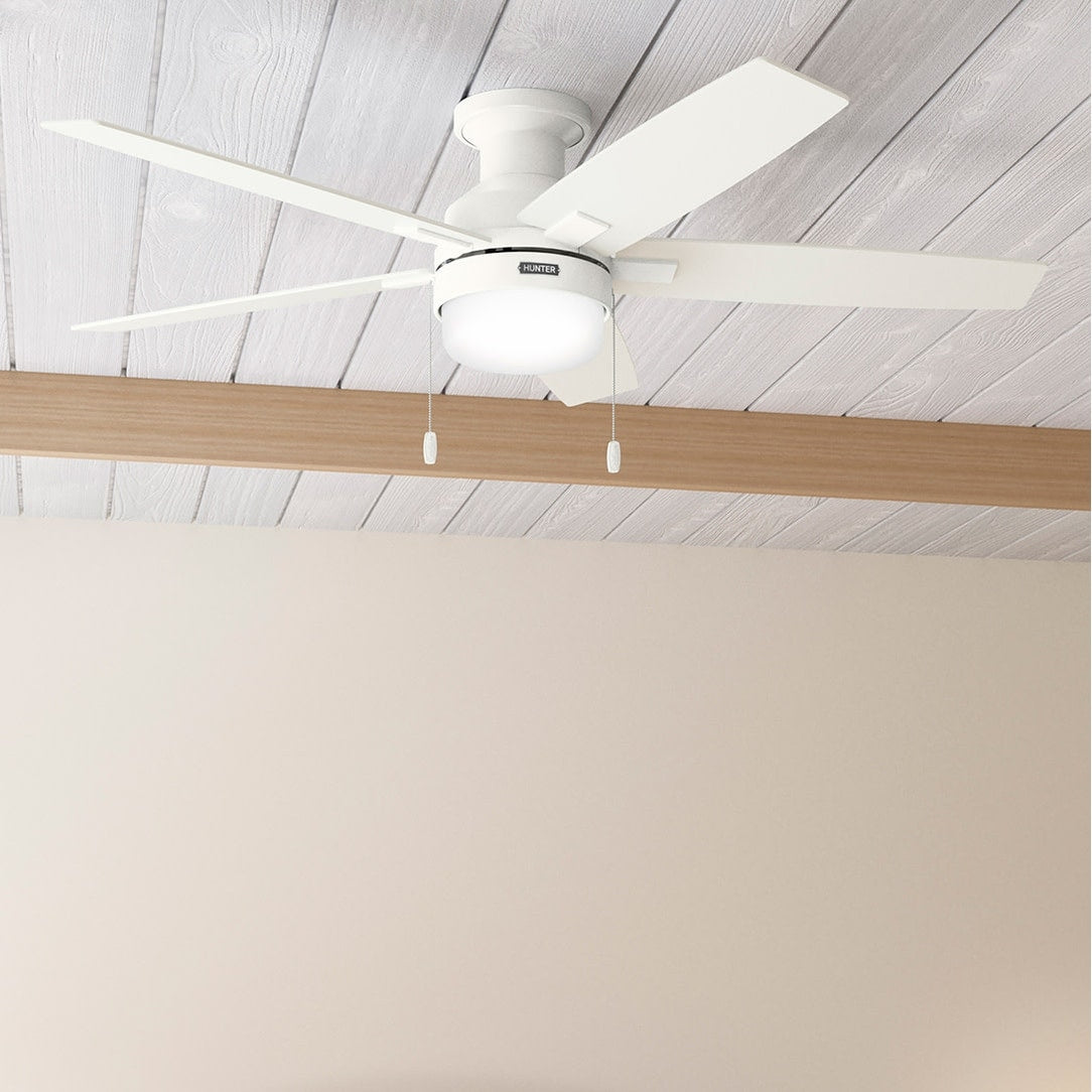 Ventilateur de plafond Hunter 52 Anisten à profil bas avec éclairage LED et interrupteur à tirer - Style moderne, contemporain, transitionnel