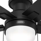 Ventilateur de plafond Hunter 52 Anisten à profil bas avec éclairage LED et interrupteur à tirer - Style moderne, contemporain, transitionnel
