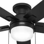 Ventilateur de plafond Hunter 52 Anisten à profil bas avec éclairage LED et interrupteur à tirer - Style moderne, contemporain, transitionnel