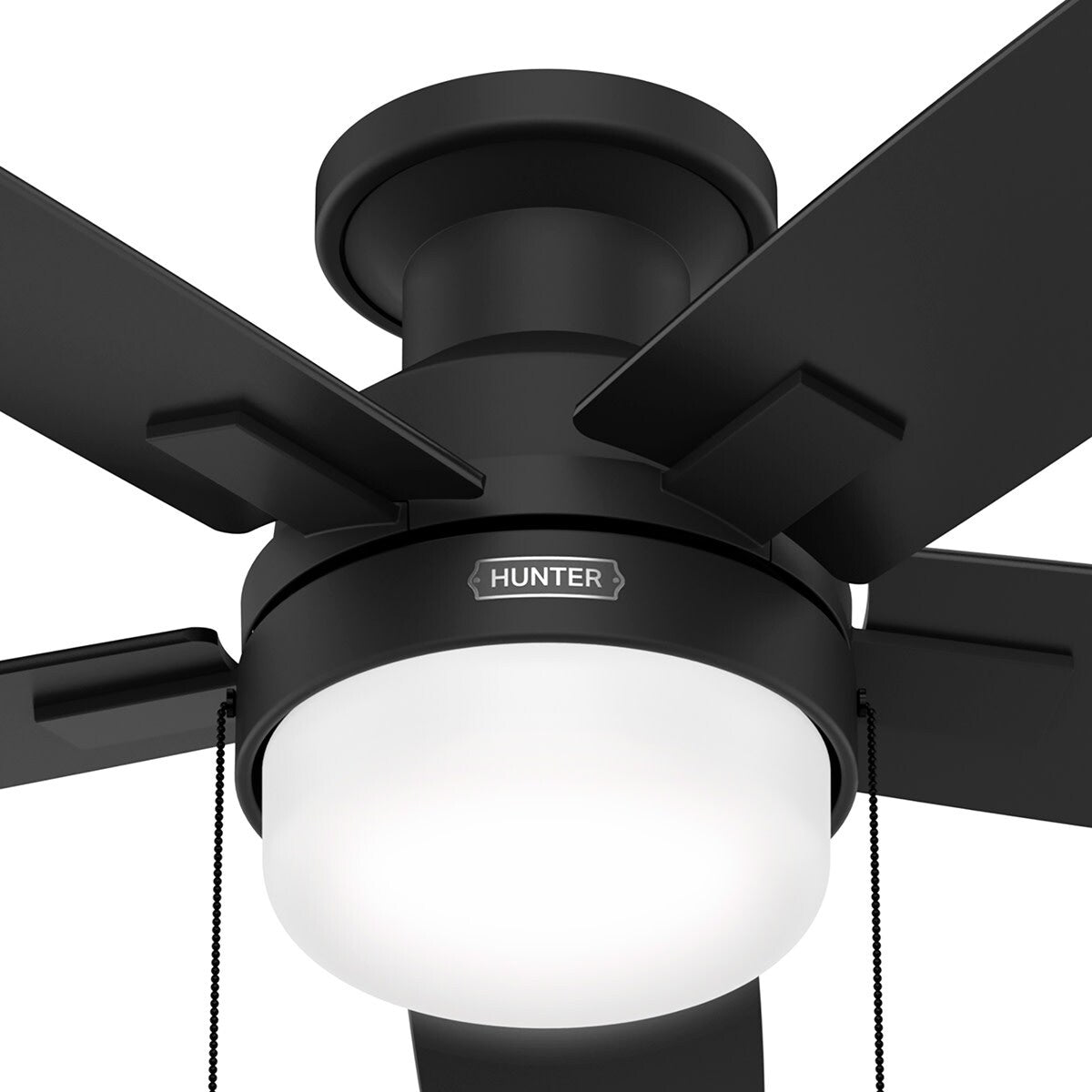 Ventilateur de plafond Hunter 52 Anisten à profil bas avec éclairage LED et interrupteur à tirer - Style moderne, contemporain, transitionnel
