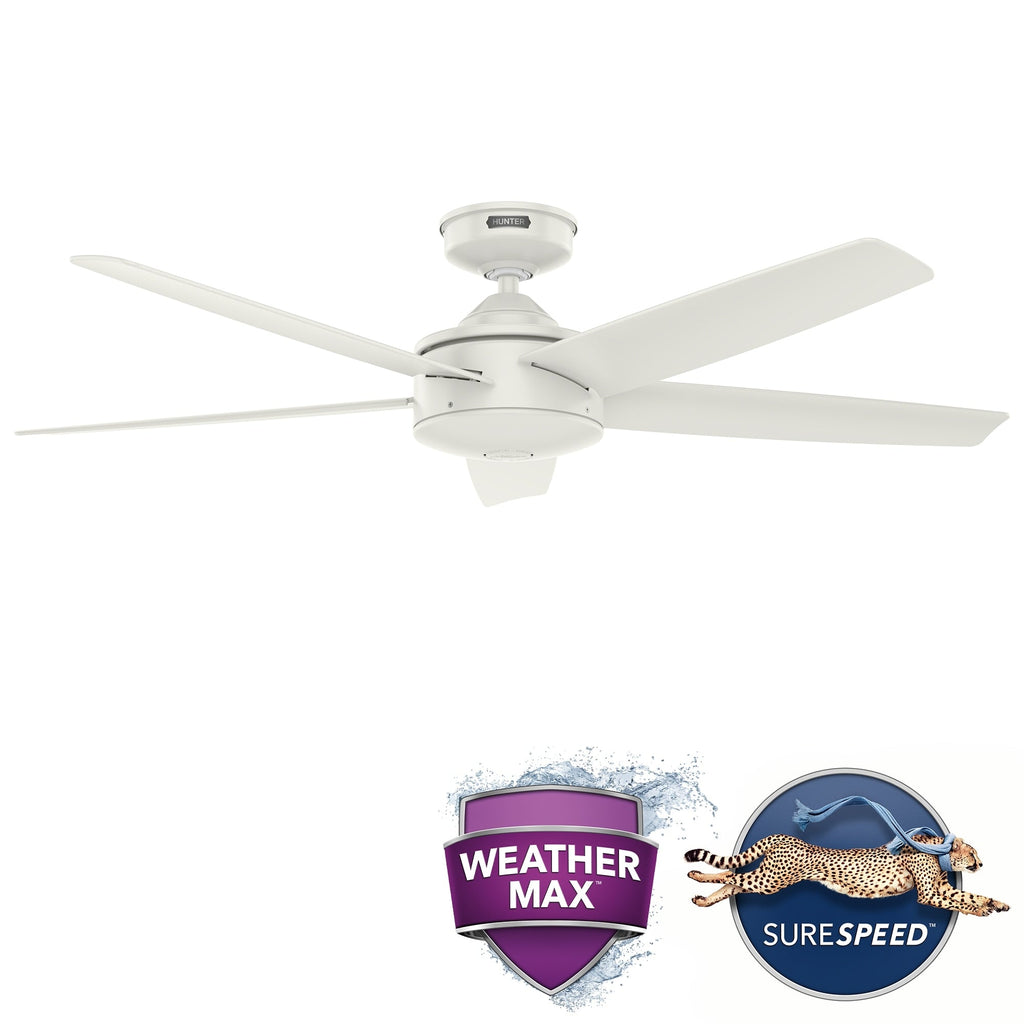Ventilateur de plafond Hunter 52 Shorebreak WeatherMax pour intérieur/extérieur avec commande murale - Résistant aux intempéries extrêmes, au sel et à la corrosion