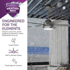 Ventilateur de plafond d'extérieur Hunter 52 Skyflow avec kit d'éclairage LED, commande murale - Style côtier moderne contemporain - WeatherMax - ÉQUIPEMENT POUR L'EXTÉRIEUR !