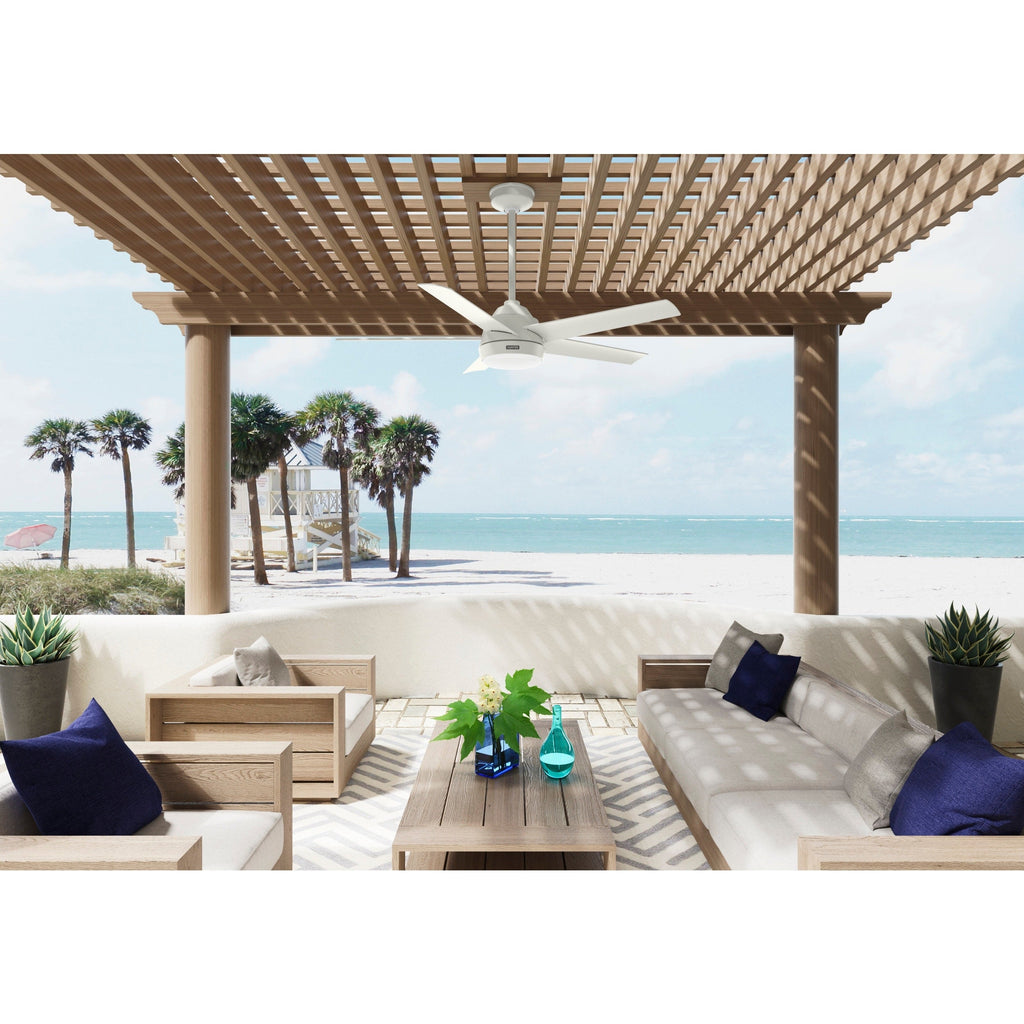 Ventilateur de plafond d'extérieur Hunter 52 Skyflow avec kit d'éclairage LED, commande murale - Style côtier moderne contemporain - WeatherMax - ÉQUIPEMENT POUR L'EXTÉRIEUR !