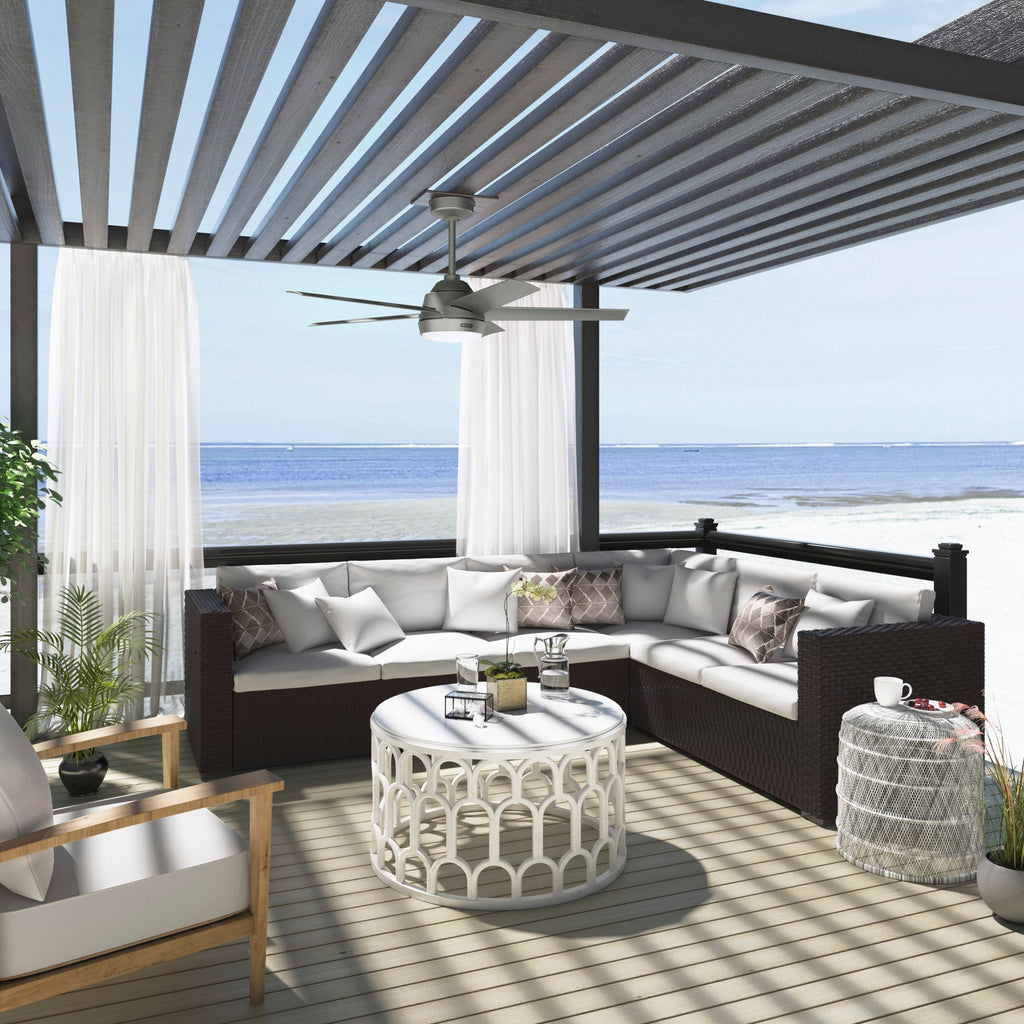 Ventilateur de plafond d'extérieur Hunter 52 Skyflow avec kit d'éclairage LED, commande murale - Style côtier moderne contemporain - WeatherMax - ÉQUIPEMENT POUR L'EXTÉRIEUR !