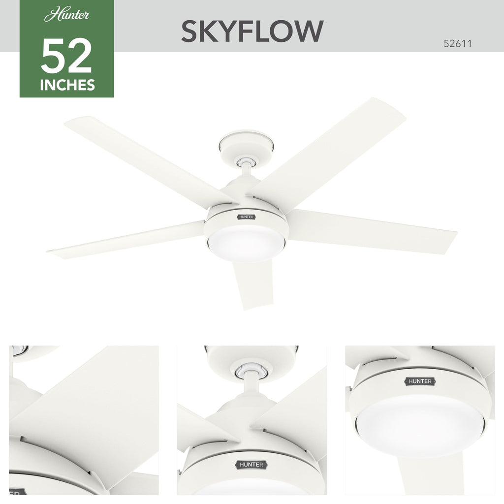 Ventilateur de plafond d'extérieur Hunter 52 Skyflow avec kit d'éclairage LED, commande murale - Style côtier moderne contemporain - WeatherMax - ÉQUIPEMENT POUR L'EXTÉRIEUR !