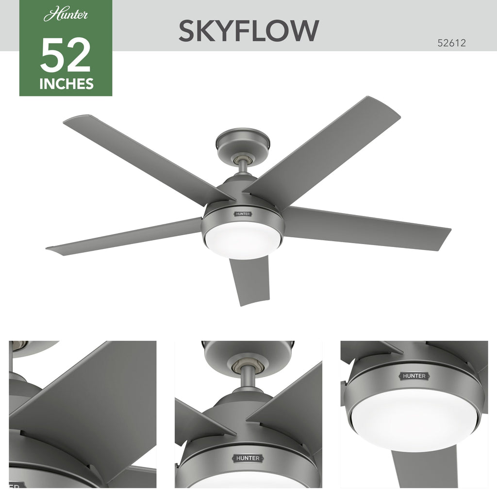 Ventilateur de plafond d'extérieur Hunter 52 Skyflow avec kit d'éclairage LED, commande murale - Style côtier moderne contemporain - WeatherMax - ÉQUIPEMENT POUR L'EXTÉRIEUR !
