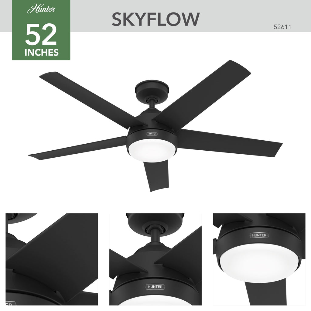 Ventilateur de plafond d'extérieur Hunter 52 Skyflow avec kit d'éclairage LED, commande murale - Style côtier moderne contemporain - WeatherMax - ÉQUIPEMENT POUR L'EXTÉRIEUR !