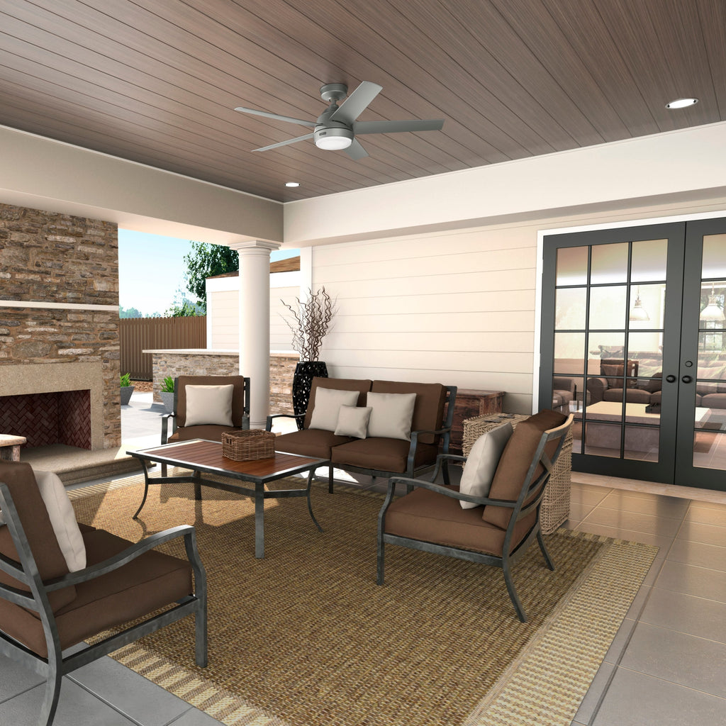 Ventilateur de plafond d'extérieur Hunter 52 Skyflow avec kit d'éclairage LED, commande murale - Style côtier moderne contemporain - WeatherMax - ÉQUIPEMENT POUR L'EXTÉRIEUR !