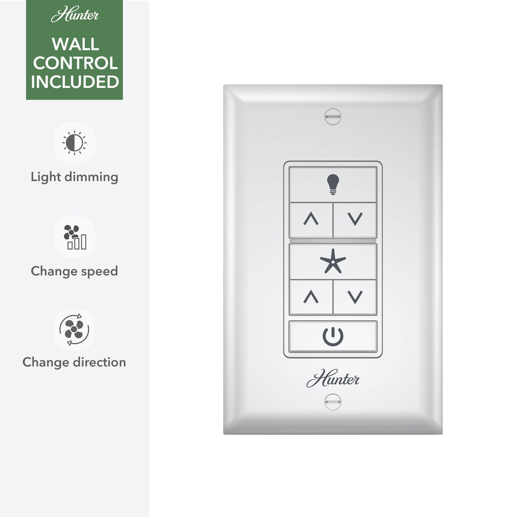 Ventilateur de plafond d'extérieur Hunter 52 Skyflow avec kit d'éclairage LED, commande murale - Style côtier moderne contemporain - WeatherMax - ÉQUIPEMENT POUR L'EXTÉRIEUR !