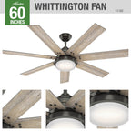 Ventilateur de plafond Hunter Whittington avec éclairage LED et télécommande - Style moulin à vent - Industriel, rustique, style farmhouse - VENTILATEUR INTELLIGENT !