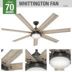 Ventilateur de plafond Hunter Whittington avec éclairage LED et télécommande - Style moulin à vent - Industriel, rustique, style farmhouse - VENTILATEUR INTELLIGENT !