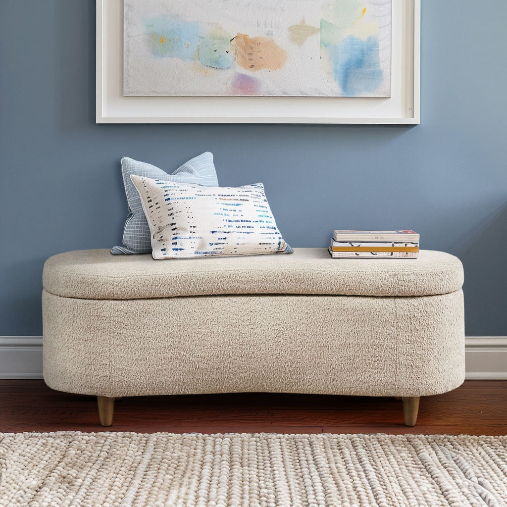 Banc d'appoint incurvé avec rangement INK IVY Bailey en style bouclé