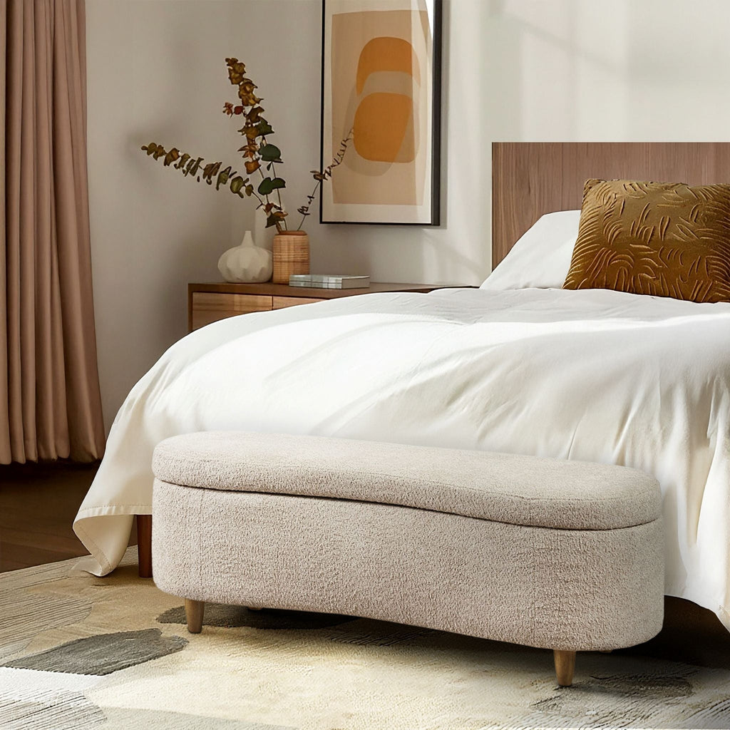 Banc d'appoint incurvé avec rangement INK IVY Bailey en style bouclé