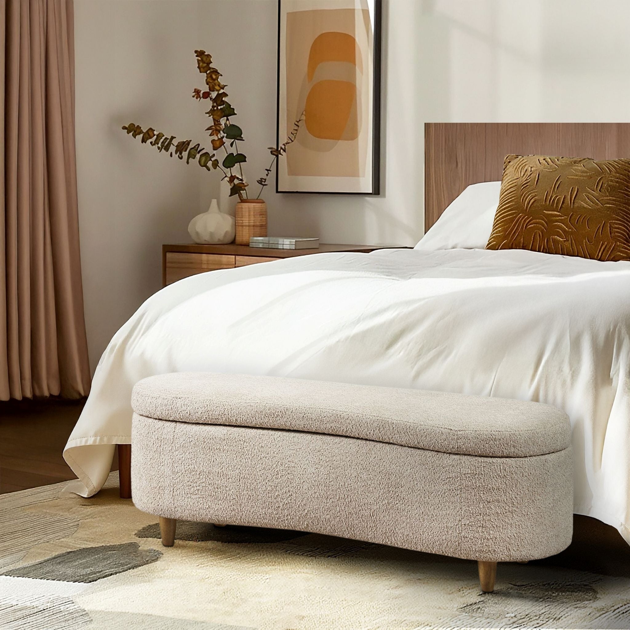 Banc d'appoint incurvé avec rangement INK IVY Bailey en style bouclé