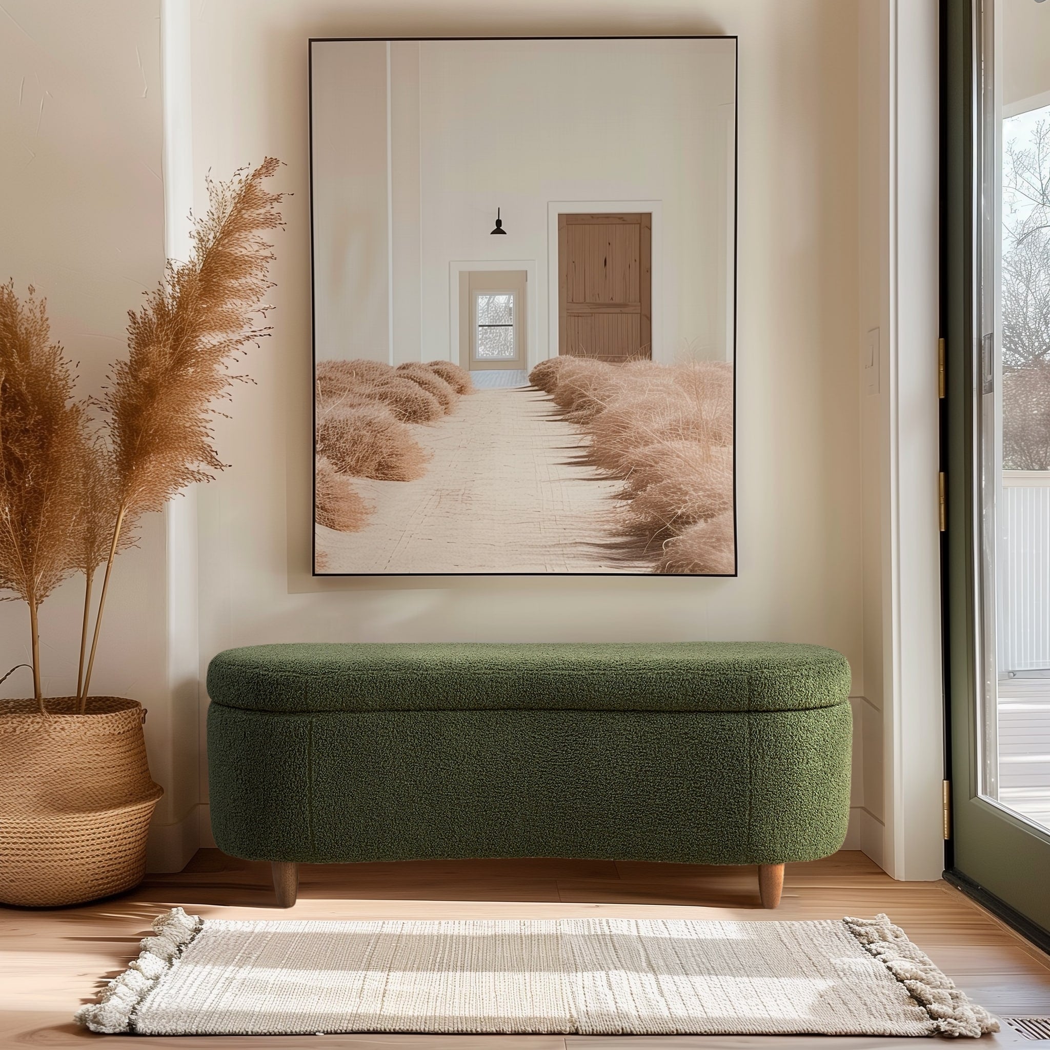 Banc d'appoint incurvé avec rangement INK IVY Bailey en style bouclé