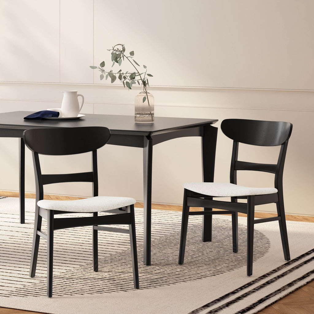 Chaise de salle à manger Abrielle en bois d'hévéa rembourrée, style moderne du milieu du siècle (lot de 2) par Christopher Knight Home