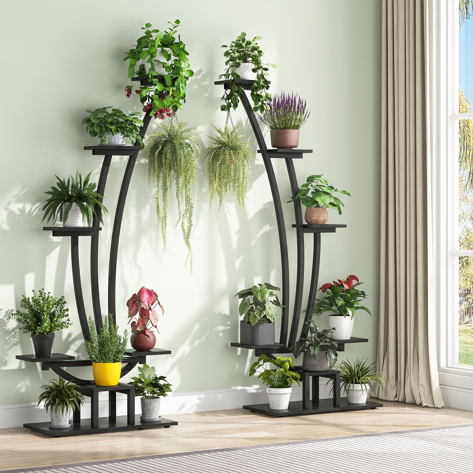 Support pour plantes d'intérieur, étagère à fleurs à 6 niveaux pour jardin intérieur - Lot de 2