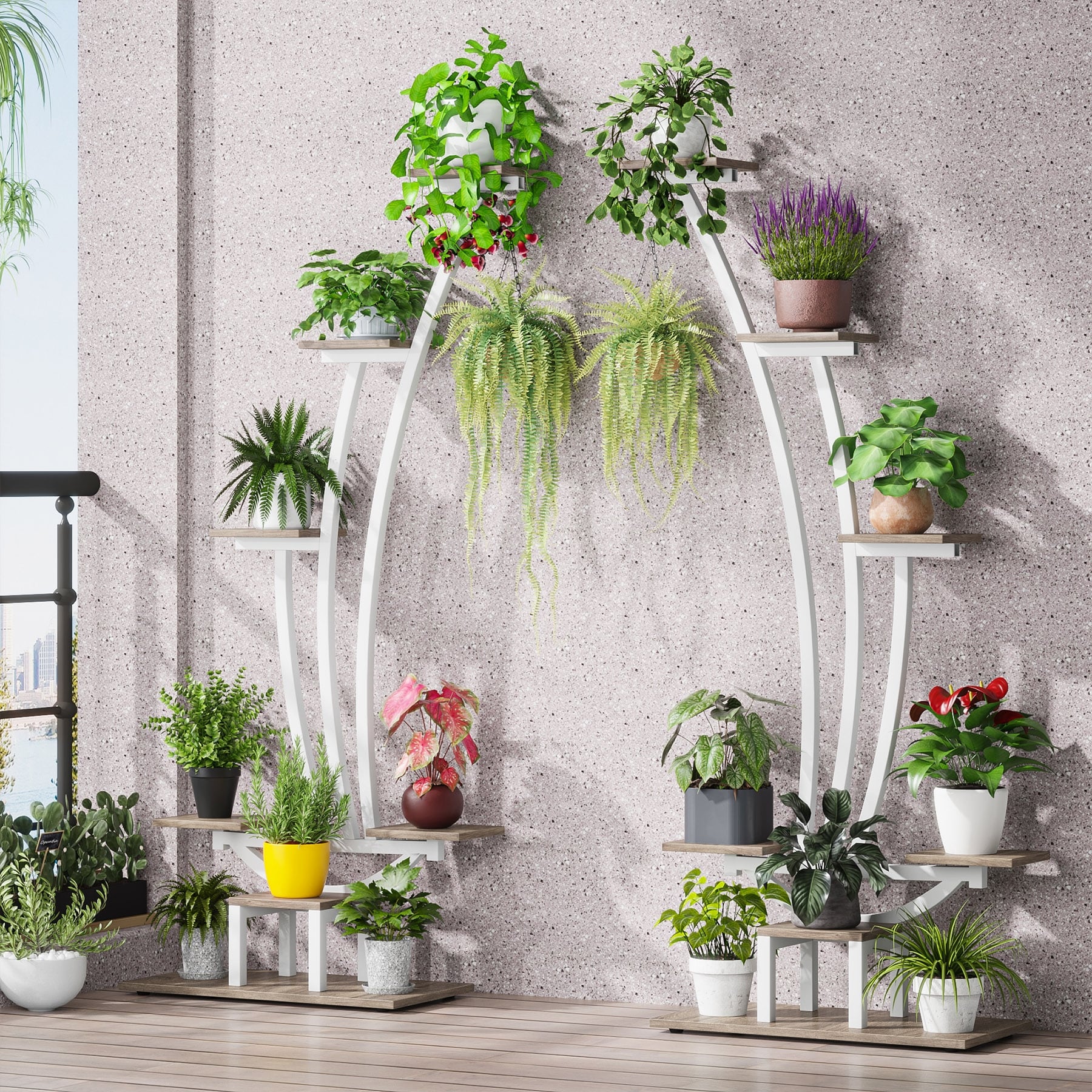 Support pour plantes d'intérieur, étagère à fleurs à 6 niveaux pour jardin intérieur - Lot de 2
