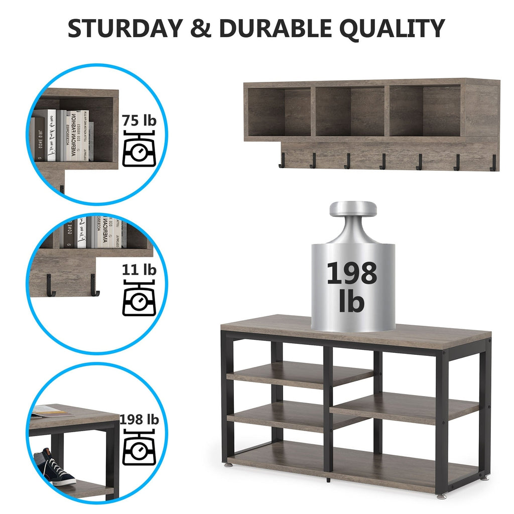 Ensemble porte-manteau et banc à chaussures pour entrée, porte-manteau et rangement à chaussures style industriel