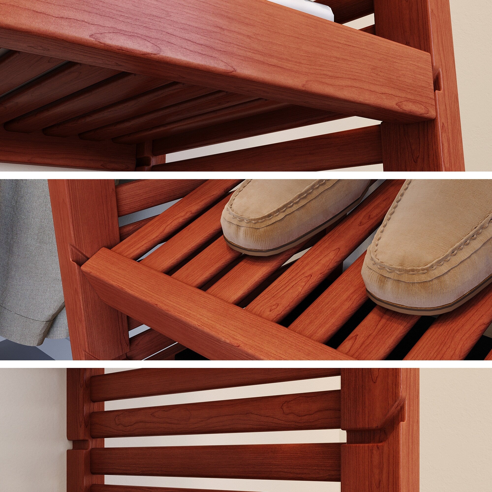 Système de rangement Simplicity en bois massif de John Louis Home, couleur acajou rouge.