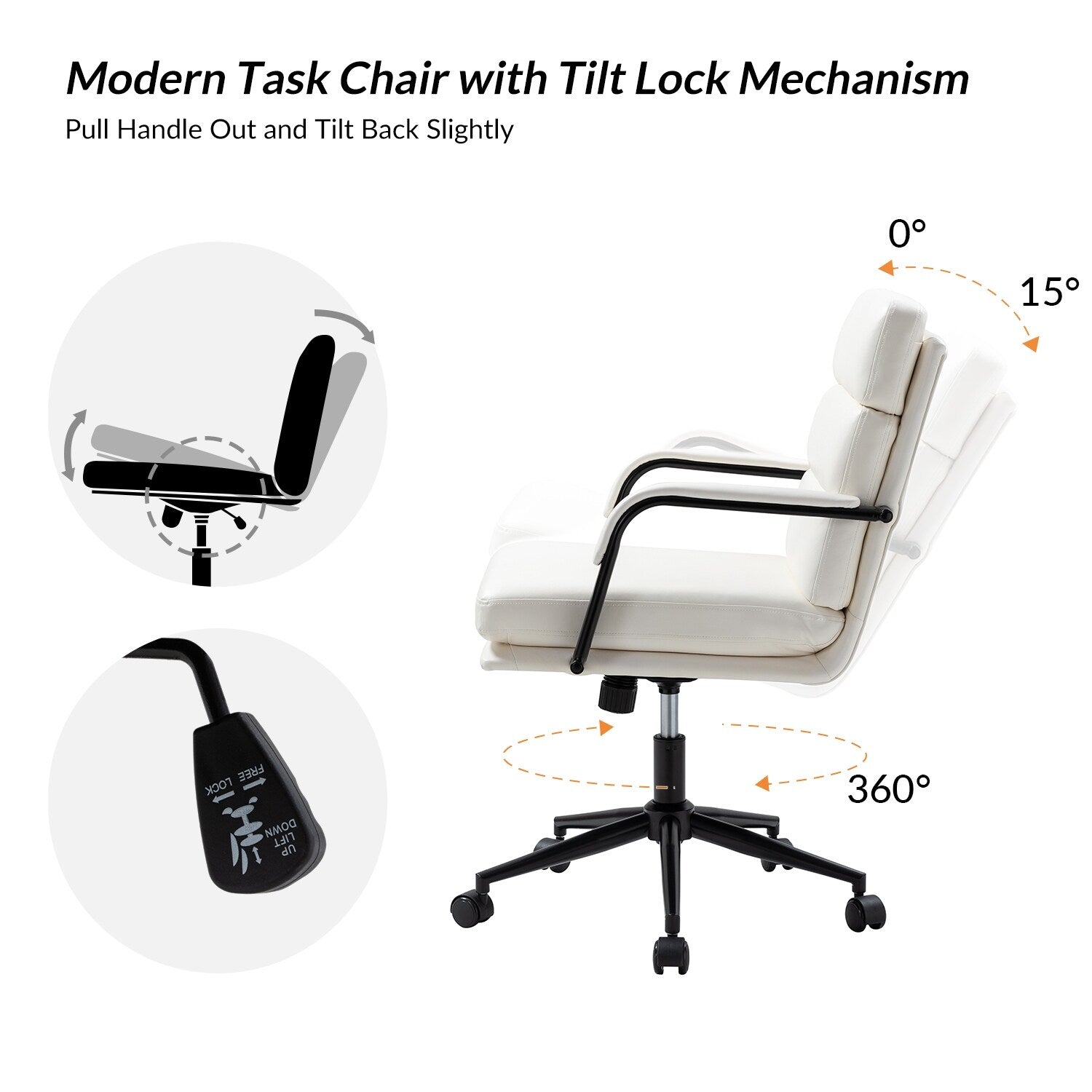 Chaise de bureau moderne Joseph en simili cuir avec verrouillage d'inclinaison et basculement central de HULALA HOME