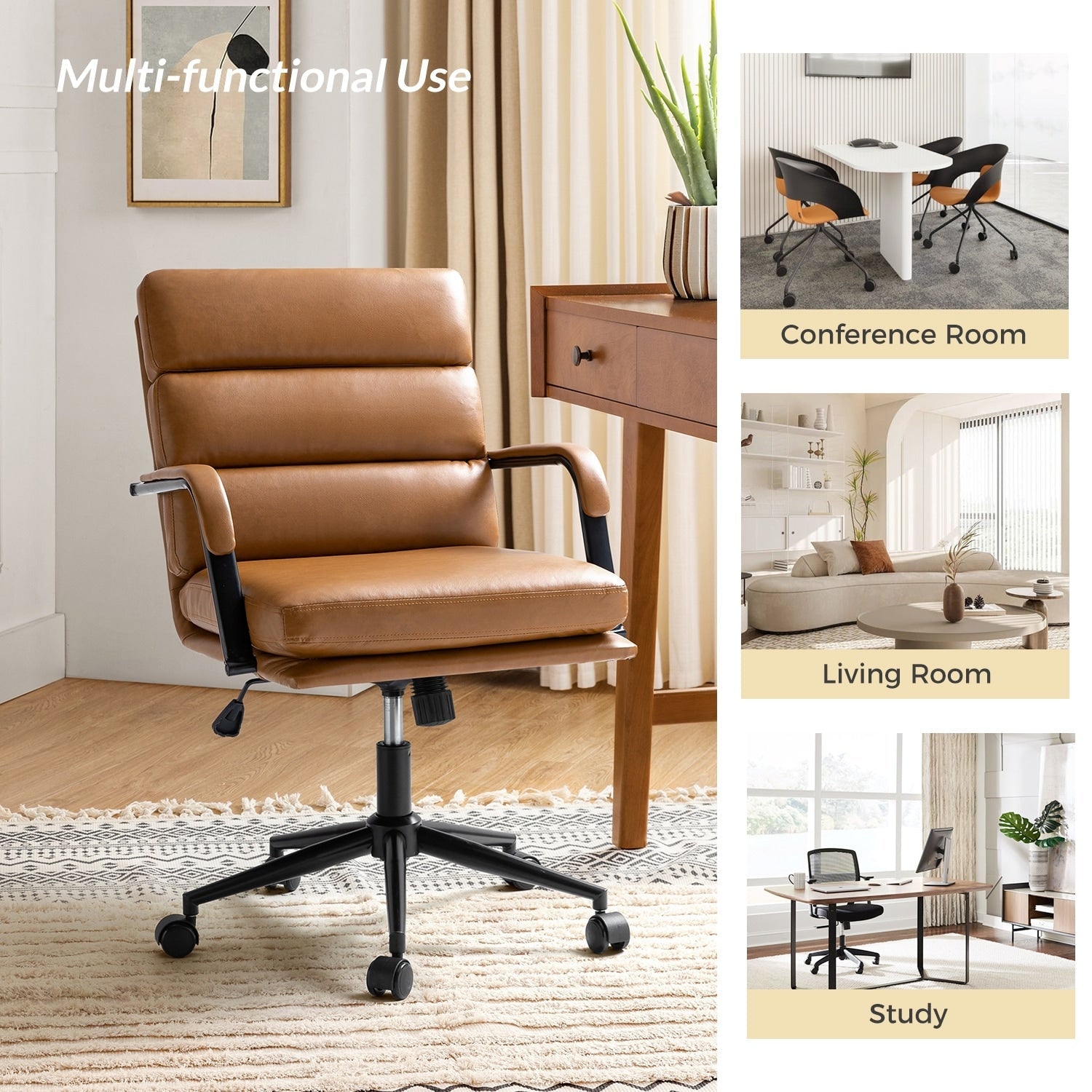 Chaise de bureau moderne Joseph en simili cuir avec verrouillage d'inclinaison et basculement central de HULALA HOME