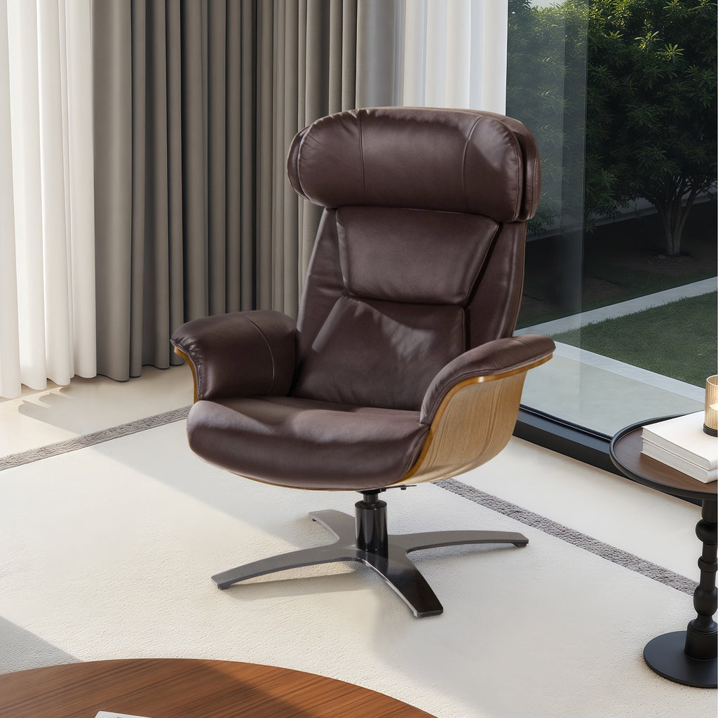 Fauteuil inclinable Jovan 31,5 en bois courbé et cuir véritable