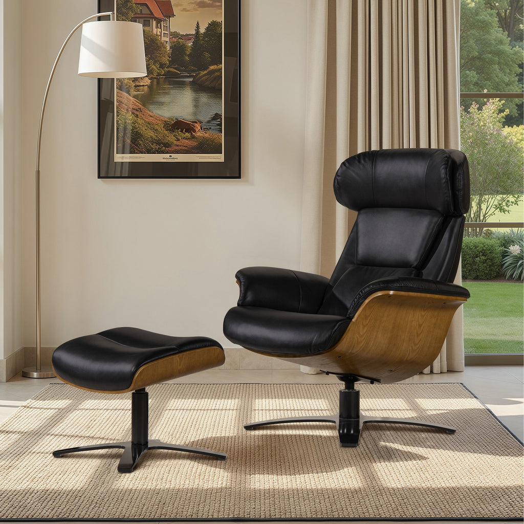 Fauteuil inclinable Jovan 31,5 en cuir véritable avec repose-pieds