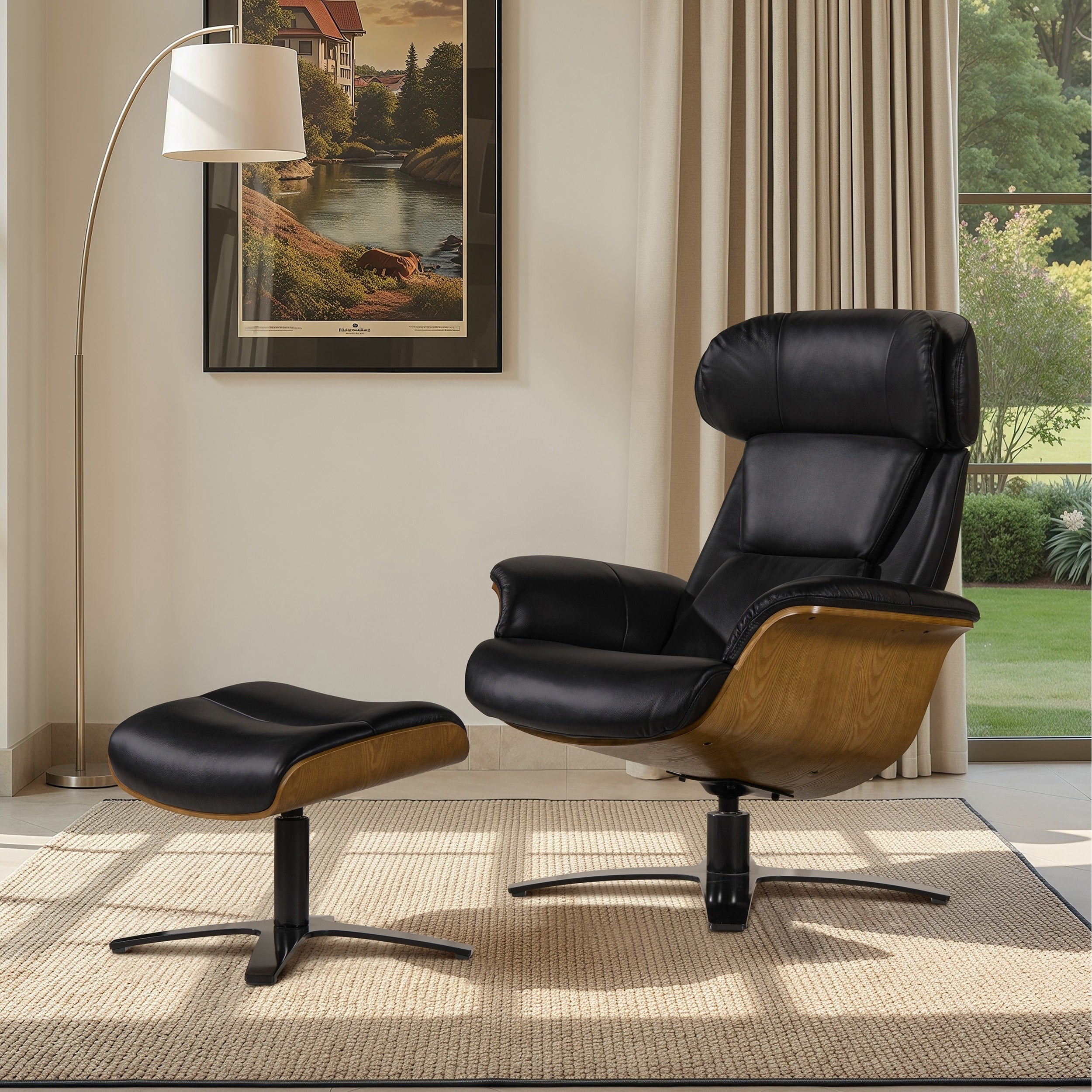 Fauteuil inclinable Jovan 31,5 en cuir véritable avec repose-pieds