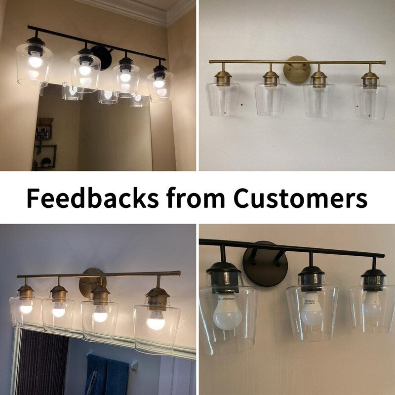 KAWOTI Lustre de salle de bain en métal à 4 lumières avec abat-jour en verre, à intensité variable