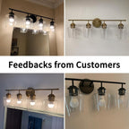 KAWOTI Lustre de salle de bain en métal à 4 lumières avec abat-jour en verre, à intensité variable