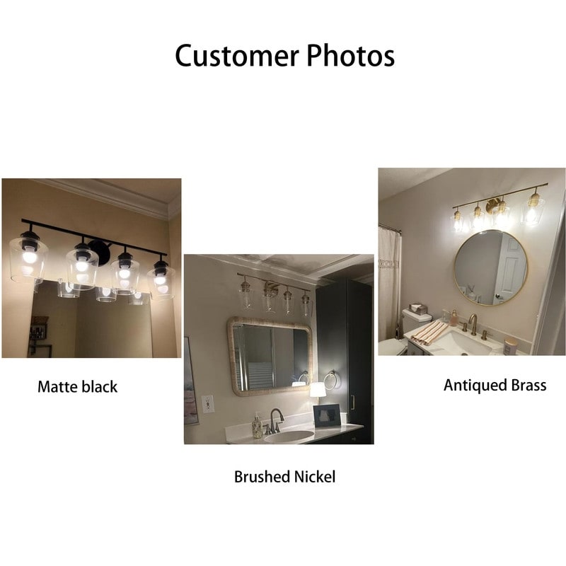 KAWOTI Lustre de salle de bain en métal à 4 lumières avec abat-jour en verre, à intensité variable