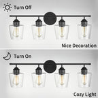 KAWOTI Lustre de salle de bain en métal à 4 lumières avec abat-jour en verre, à intensité variable