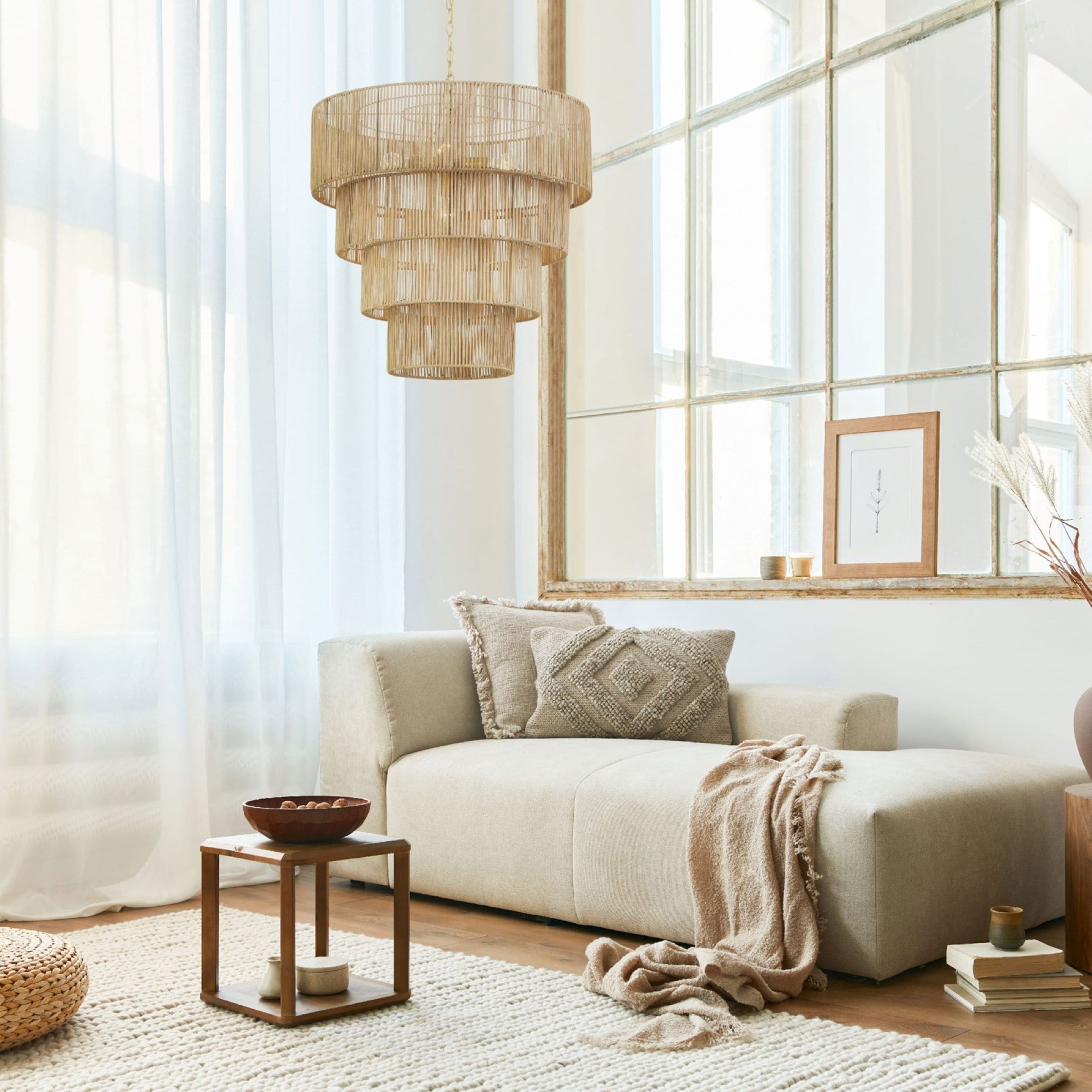 Suspension bohème KAWOTI à 5 lumières et 4 niveaux, largeur 26 pouces