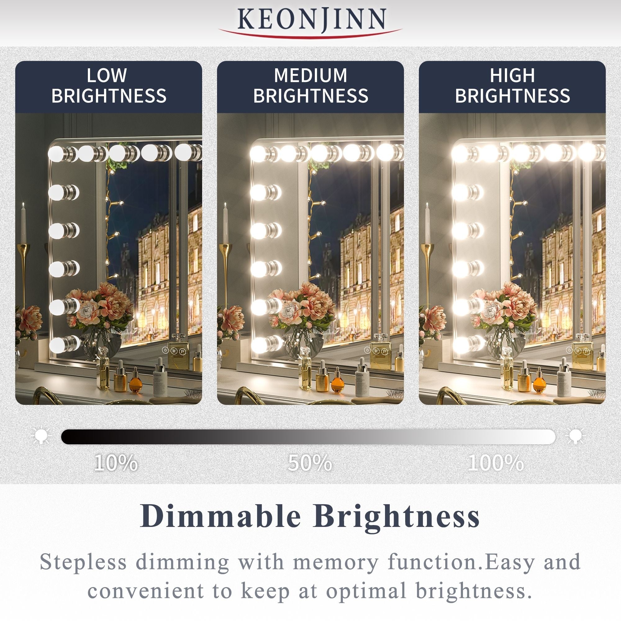 Keonjinn Miroir de maquillage LED Hollywood avec 15/18 lumières LED