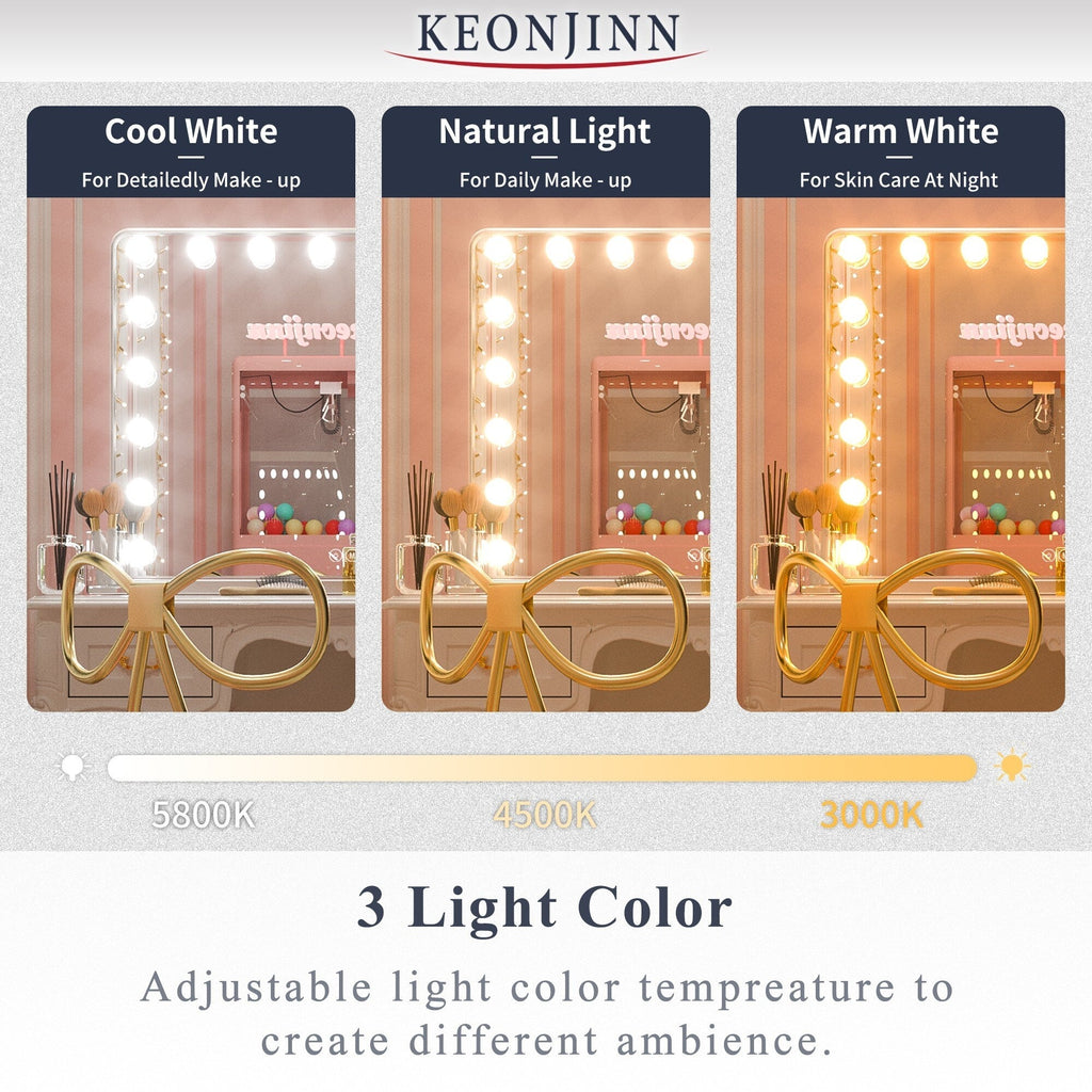 Keonjinn Miroir de maquillage LED Hollywood avec 15/18 lumières LED