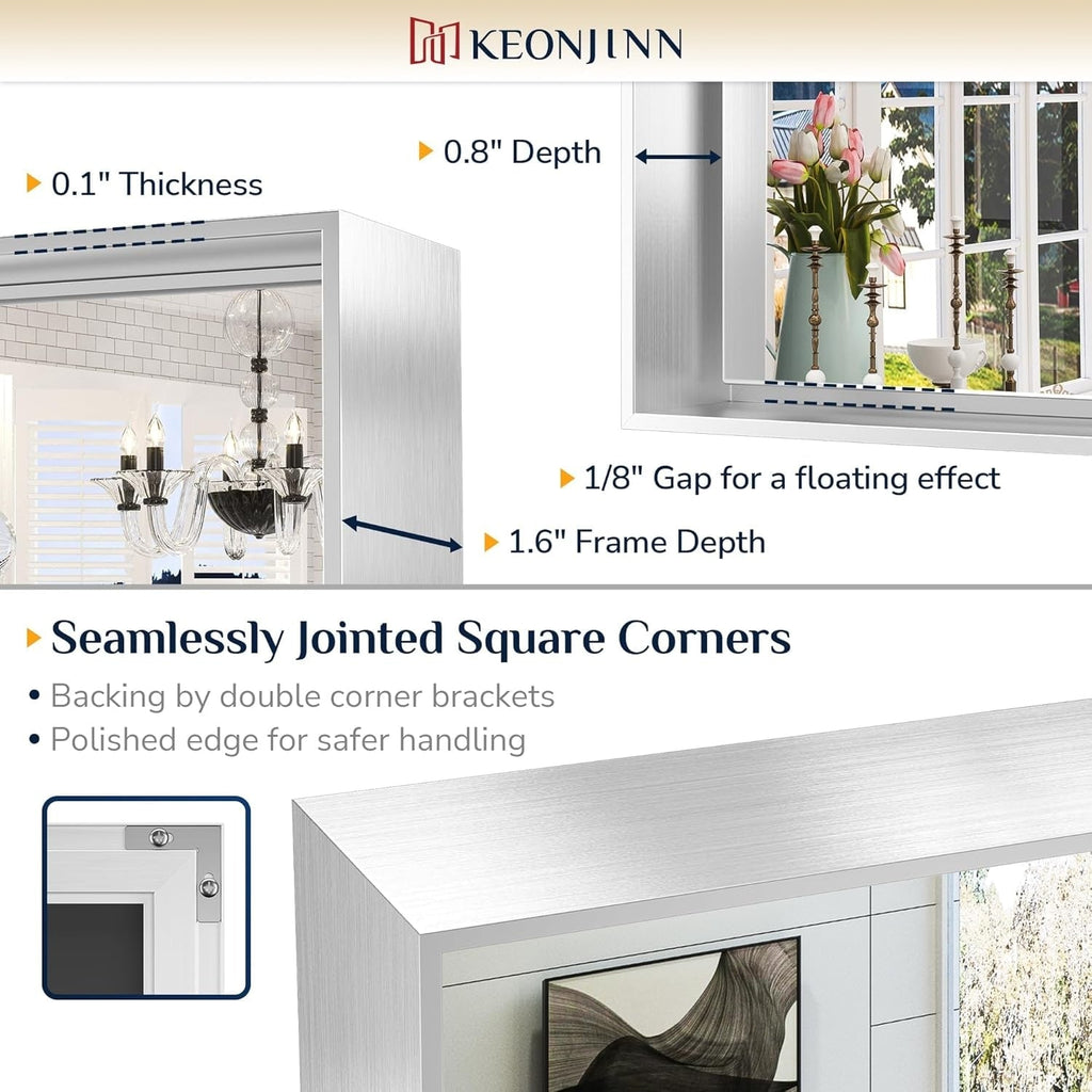 KEONJINN Miroir mural de salle de bain avec cadre métallique moderne