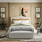 Canapé 2 places KINWELL en tissu bouclé avec coussins