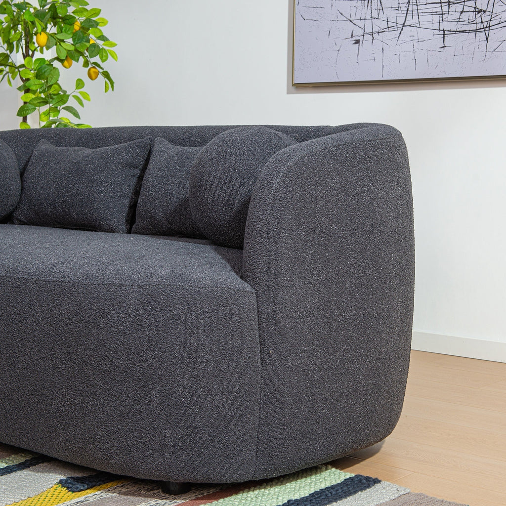 Canapé 2 places KINWELL en tissu bouclé avec coussins