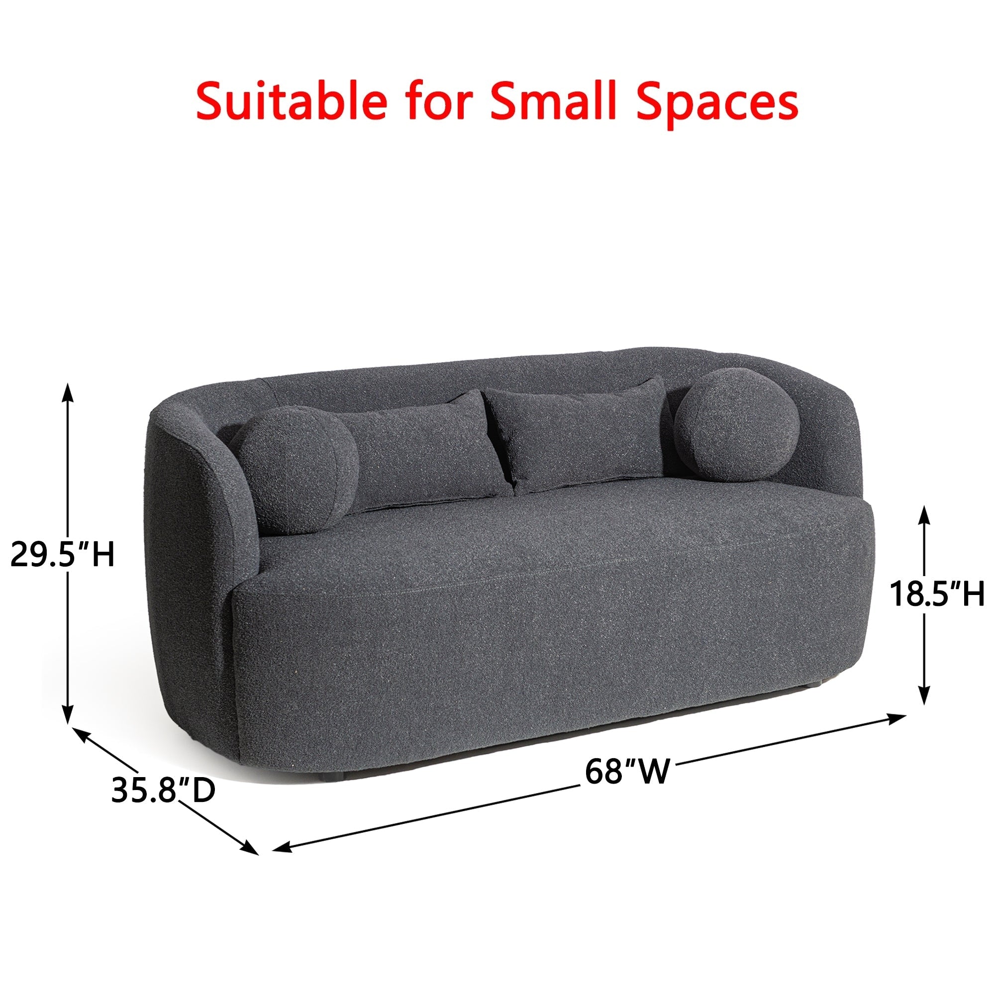 Canapé 2 places KINWELL en tissu bouclé avec coussins